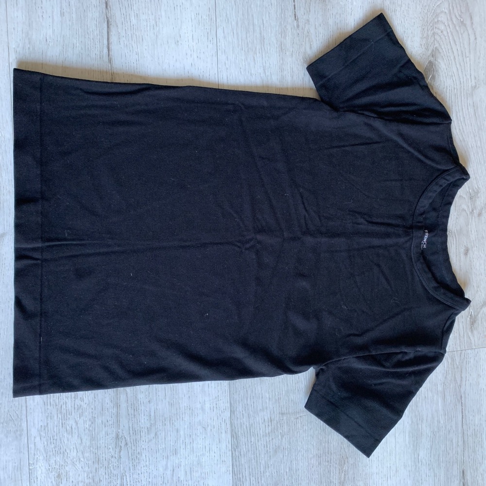 French Laundry Womens Black Short Sleeve Ribbed Crew Neck T-Shirt Size S/M